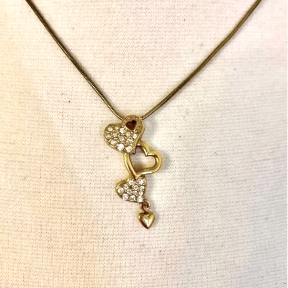 Stacked‎ Rhinestone Heart Necklace